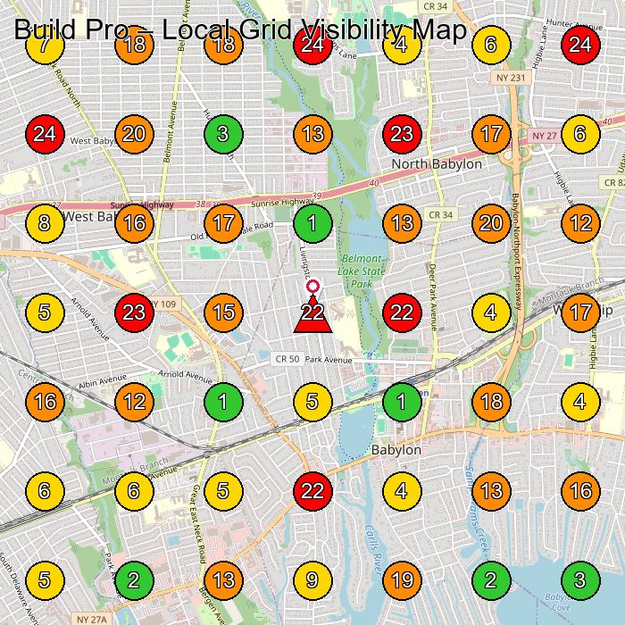 Build Pro General Contractor GeoGrid ranking map for West Babylon NY